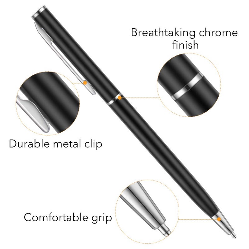 Unibene 6 Pack Slim Metallic Retractable Ballpoint Pens - Matte Black & Chrome Metallic Retractable, 1.0mm Medium Point Black Ink with 6 Stainless Steel Refills for Business Office, Gift - Image 3